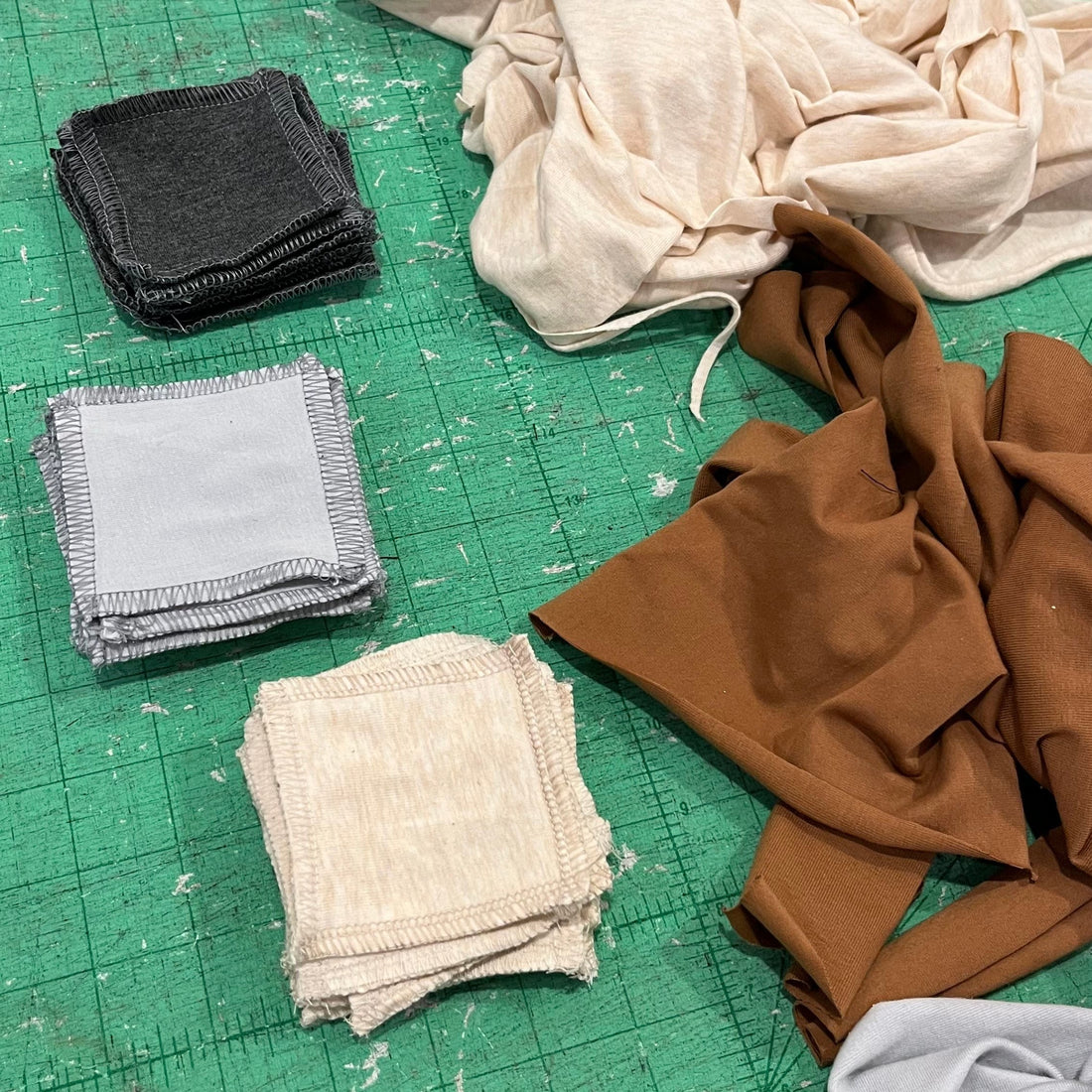 a stack of reusable, washable makeup square wipes