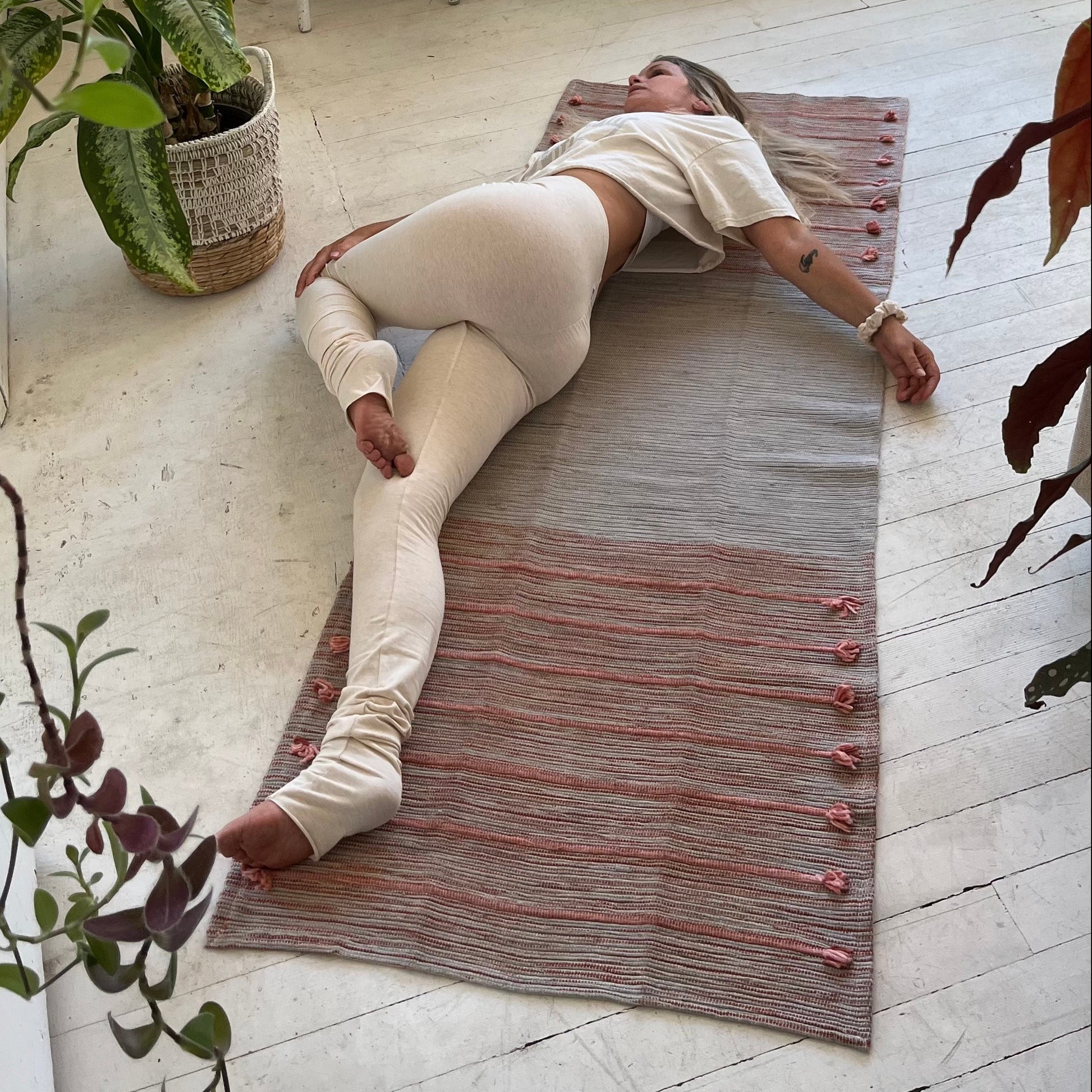 organic cotton, jute, natural rubber Yoga Mat made with Ayurvedic spices & natural dyes . boho home decor