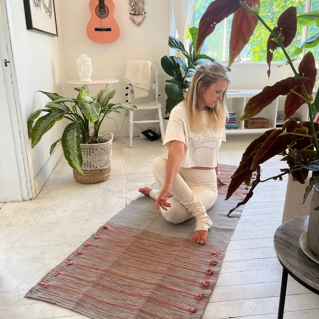 organic cotton, jute, natural rubber Yoga Mat made with Ayurvedic spices & natural dyes . boho home decor
