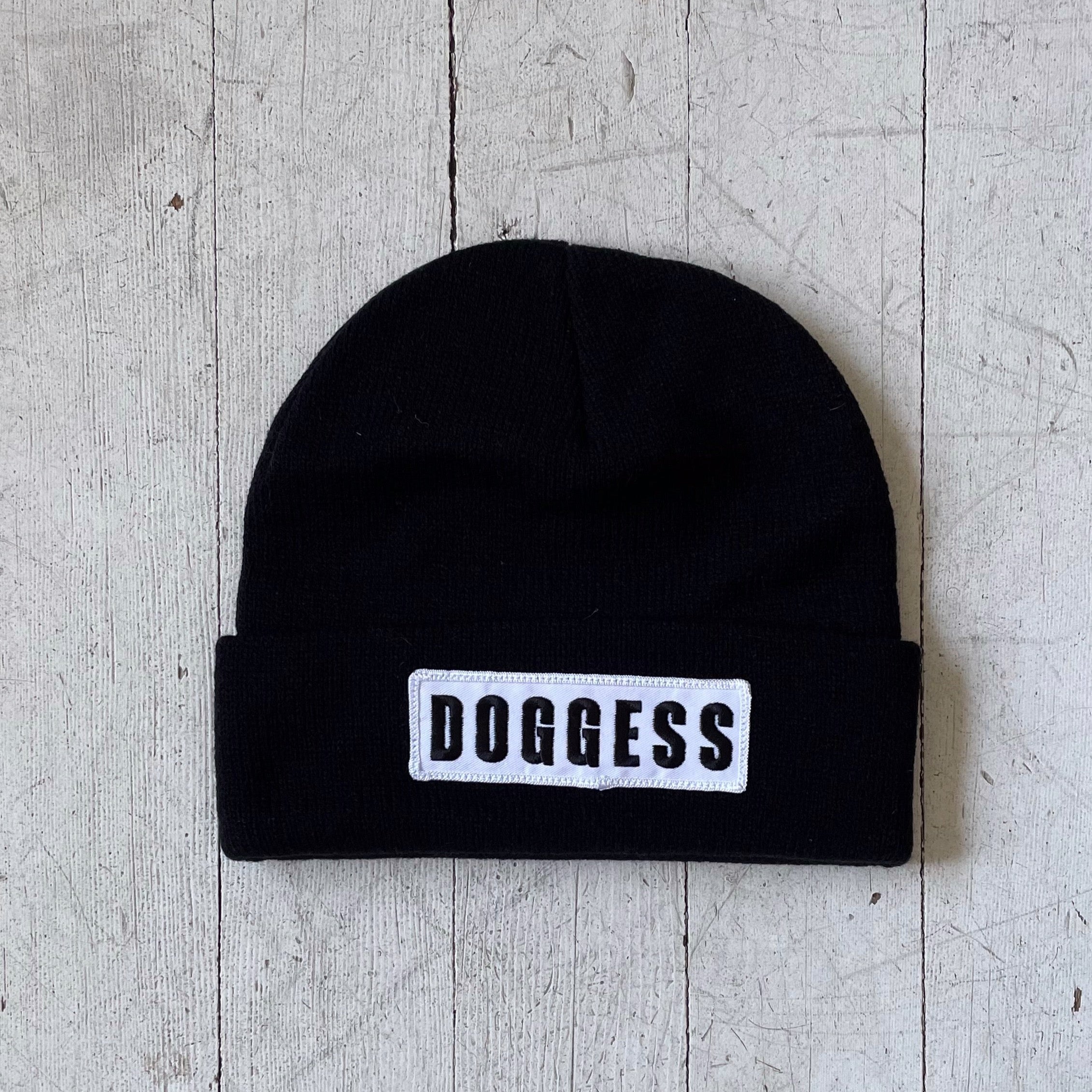 black acrylic knit, doggess, embroidered, dog charity